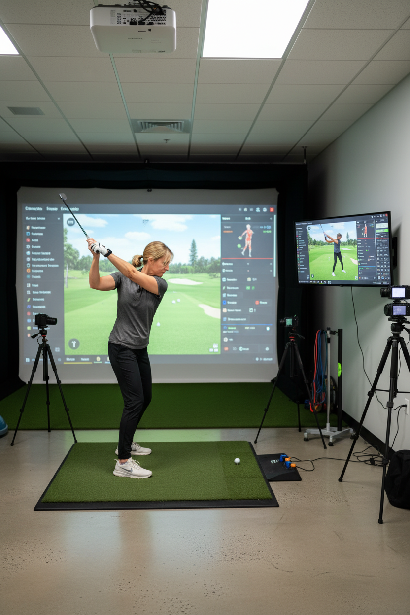 Golf physical therapy session analyzing swing mechanics in Knoxville